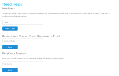 Deltek Support Center Login Assistance Screen
