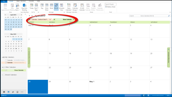 Outlook, Kona, Single Calendar