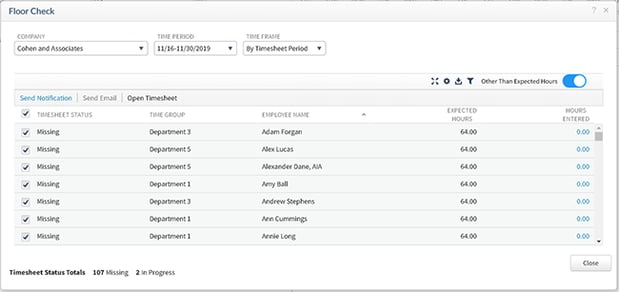 Deltek Vantagepoint Unsubmitted Timesheets - Floor Check