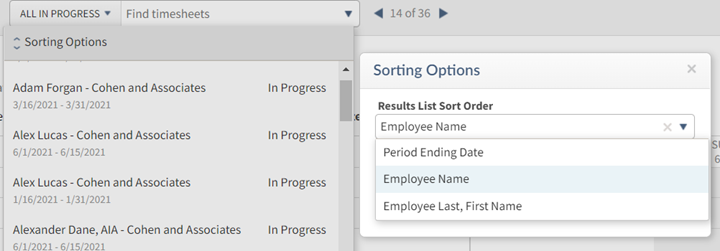 Timesheet sort options - user