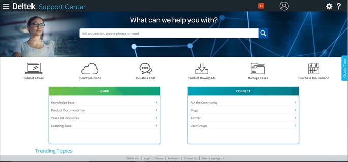Deltek Support Center Main Page