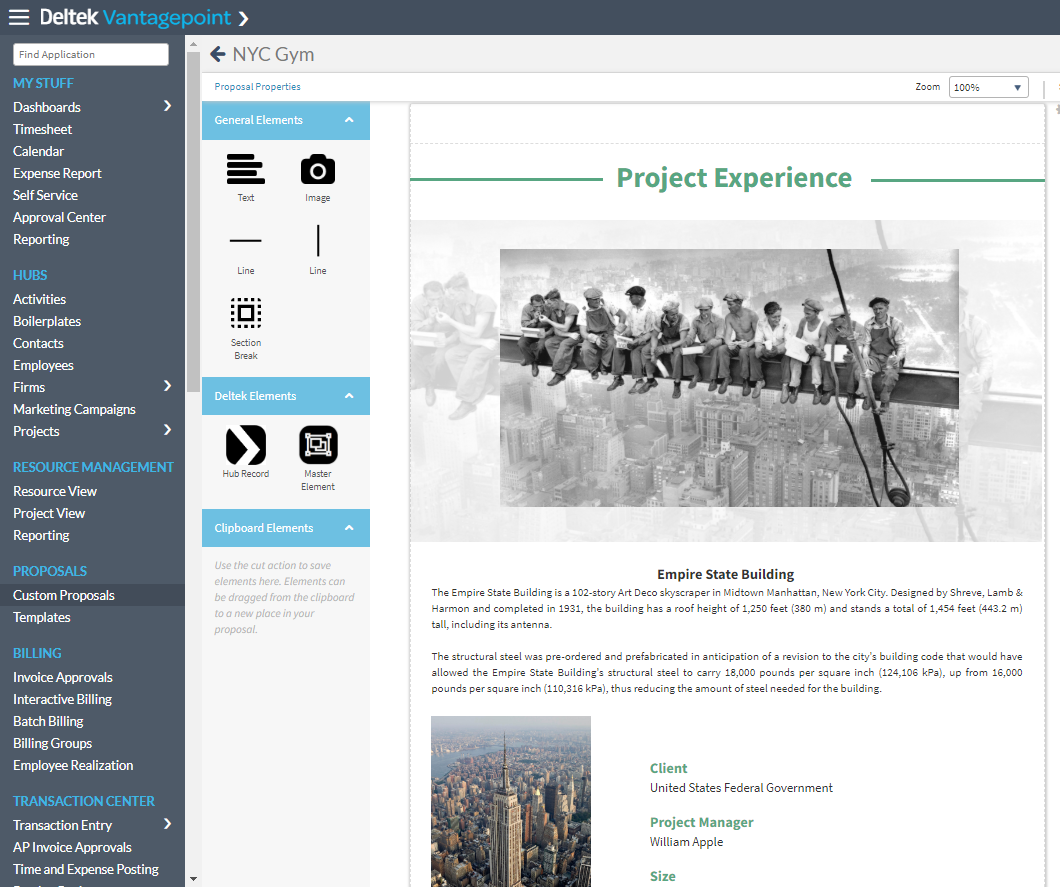 Project experience page